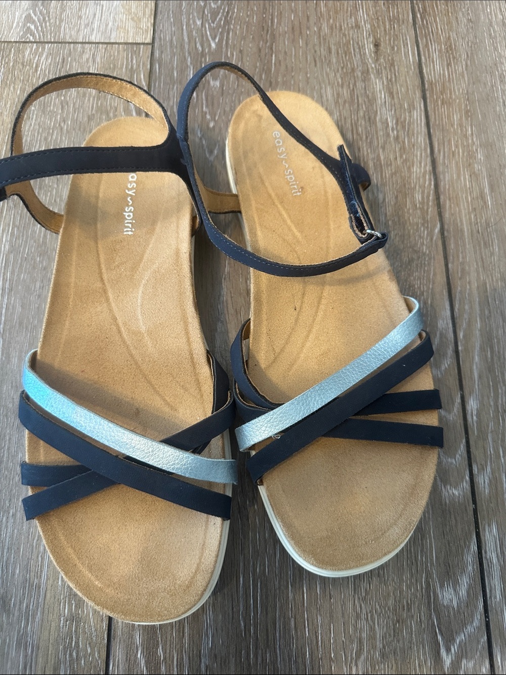 Easy Spirit Women's Navy and Silver Strappy Slingback Sandals